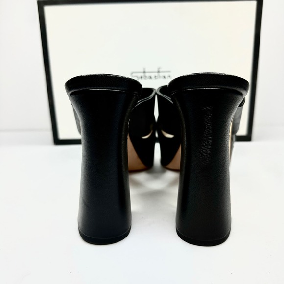 Sebastian Black Nappa Leather Strappy Sandals Size 38 EU Gold Block Heel Women's - Picture 9 of 10